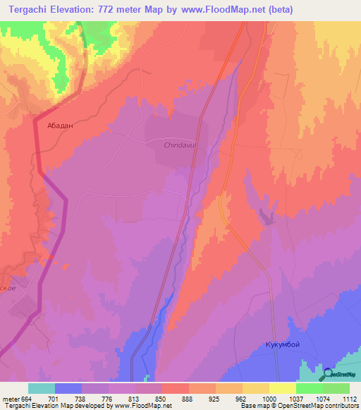 Tergachi,Uzbekistan Elevation Map