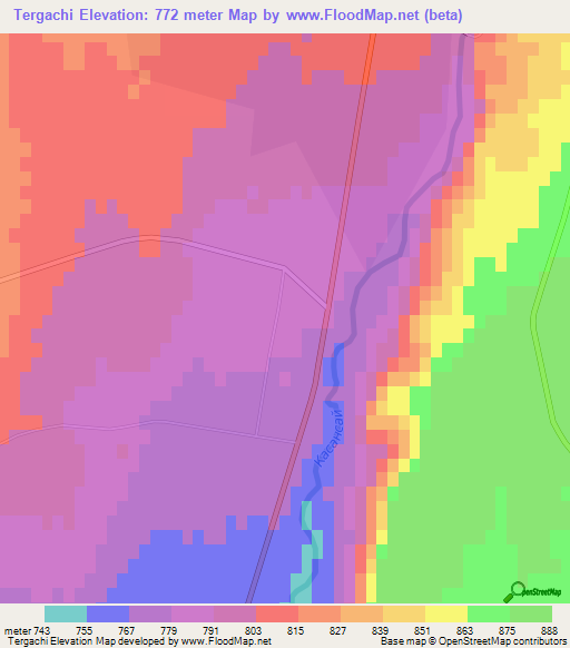 Tergachi,Uzbekistan Elevation Map