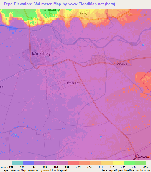 Tepe,Uzbekistan Elevation Map