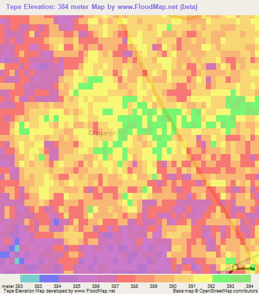 Tepe,Uzbekistan Elevation Map