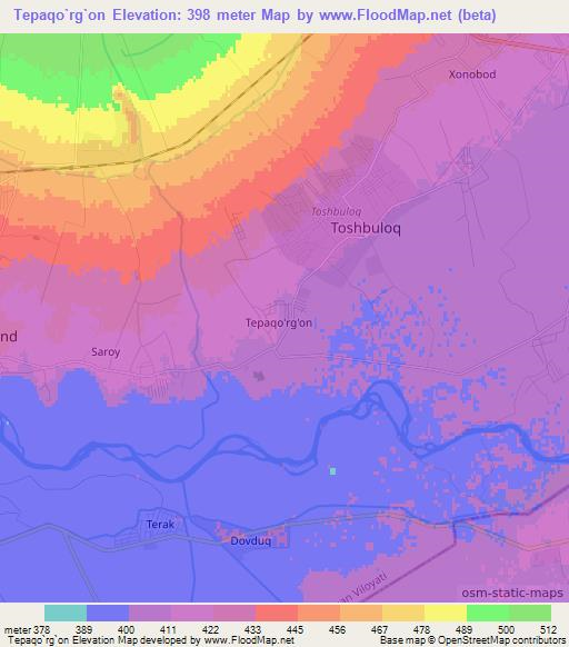 Tepaqo`rg`on,Uzbekistan Elevation Map