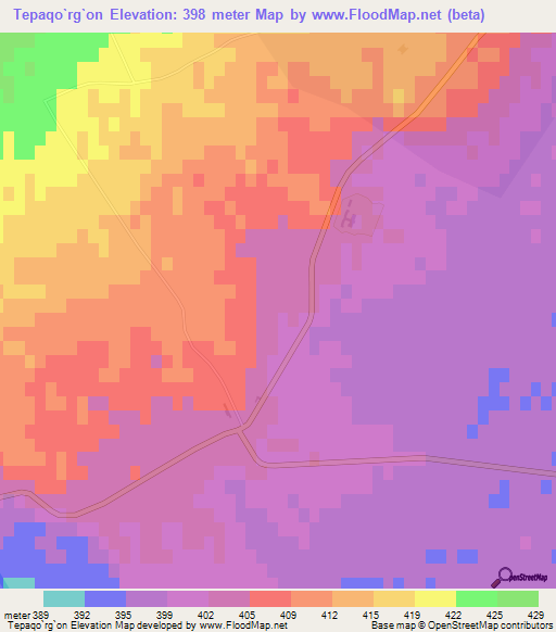 Tepaqo`rg`on,Uzbekistan Elevation Map