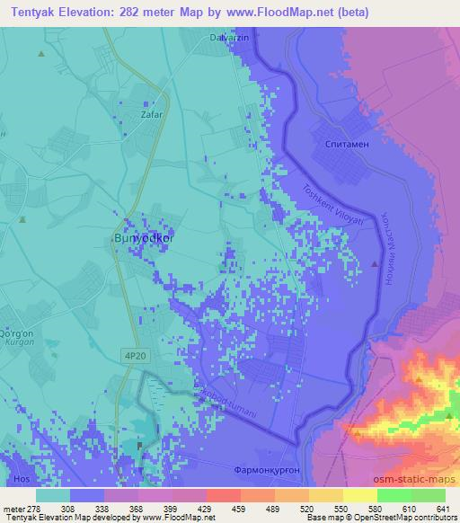 Tentyak,Uzbekistan Elevation Map