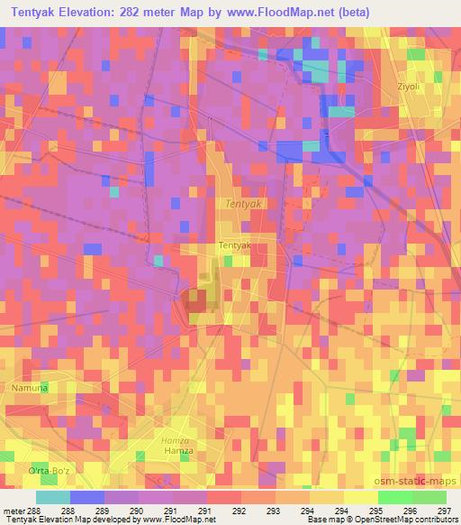 Tentyak,Uzbekistan Elevation Map