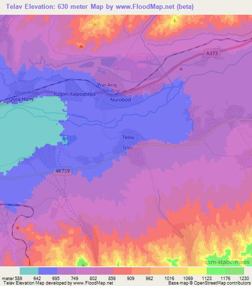 Telav,Uzbekistan Elevation Map