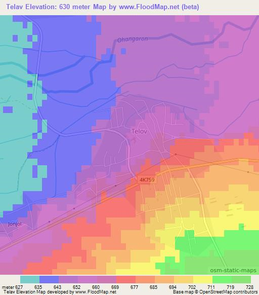 Telav,Uzbekistan Elevation Map