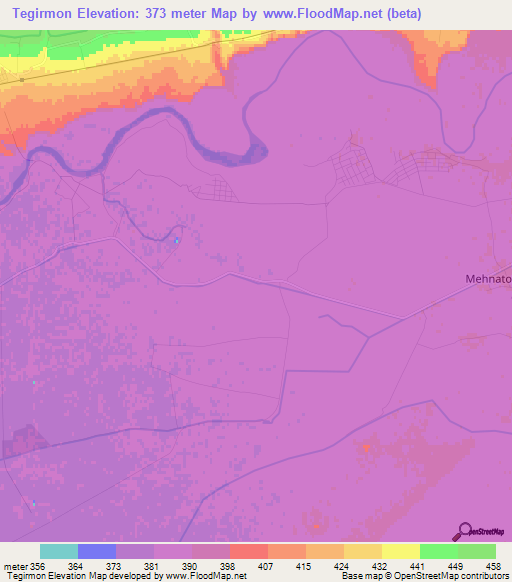 Tegirmon,Uzbekistan Elevation Map