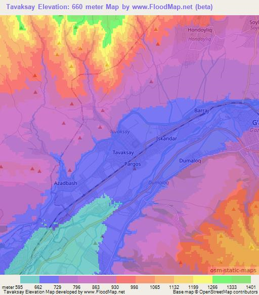 Tavaksay,Uzbekistan Elevation Map