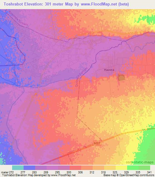 Toshrabot,Uzbekistan Elevation Map