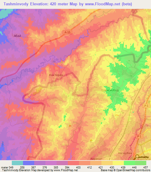 Tashminvody,Uzbekistan Elevation Map