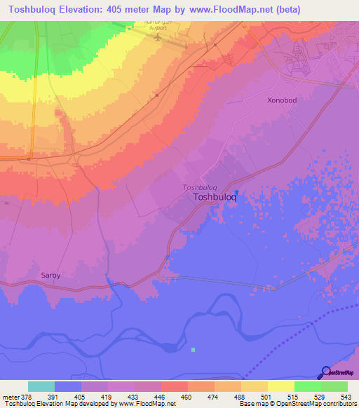 Toshbuloq,Uzbekistan Elevation Map