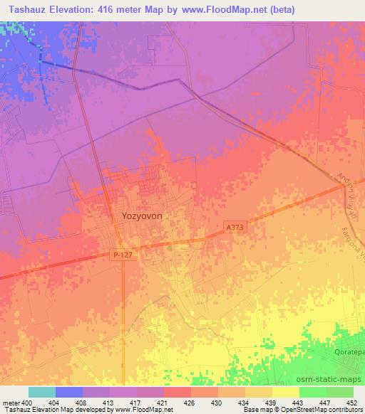 Tashauz,Uzbekistan Elevation Map