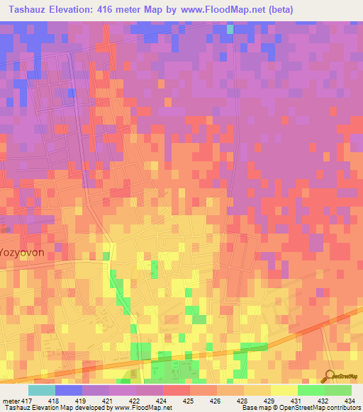 Tashauz,Uzbekistan Elevation Map