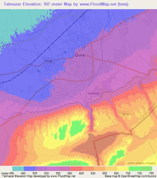 Talmazar,Uzbekistan Elevation Map