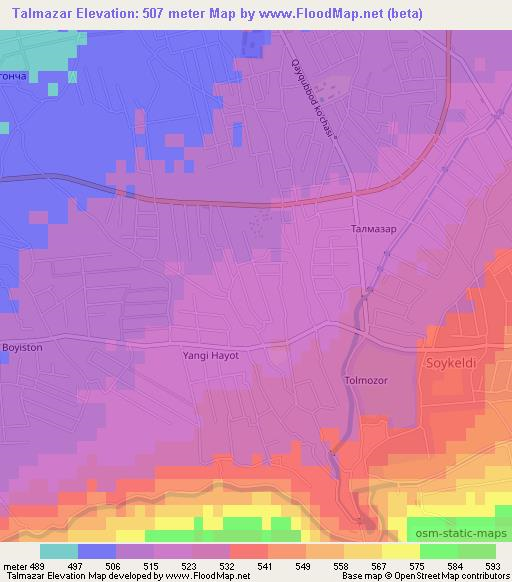 Talmazar,Uzbekistan Elevation Map