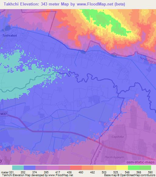 Takhchi,Uzbekistan Elevation Map