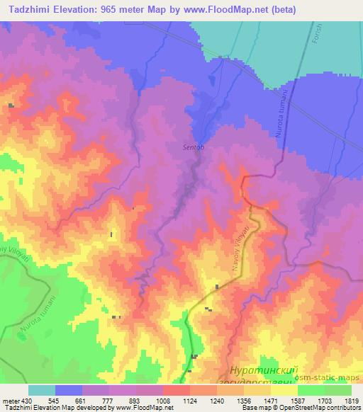 Tadzhimi,Uzbekistan Elevation Map