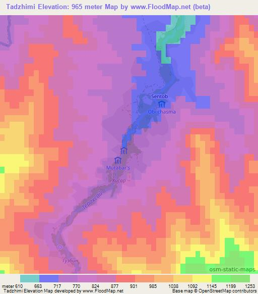 Tadzhimi,Uzbekistan Elevation Map