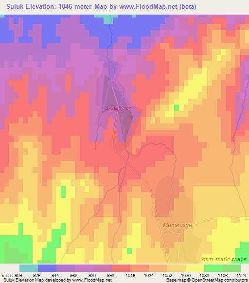 Suluk,Uzbekistan Elevation Map