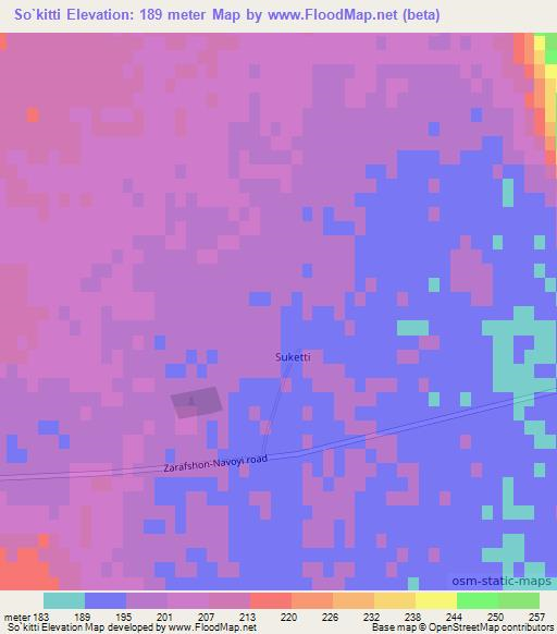 So`kitti,Uzbekistan Elevation Map