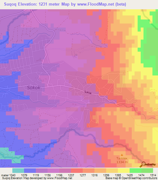 Suqoq,Uzbekistan Elevation Map