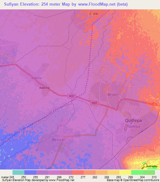 Sufiyan,Uzbekistan Elevation Map