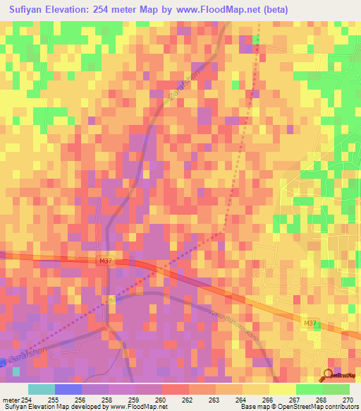 Sufiyan,Uzbekistan Elevation Map