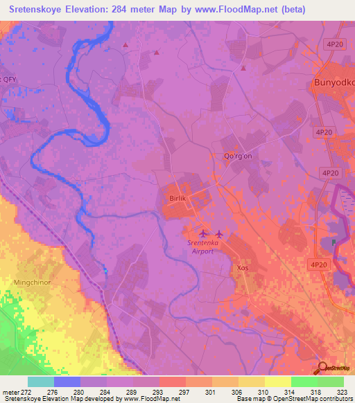 Sretenskoye,Uzbekistan Elevation Map