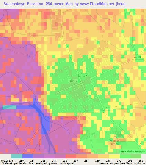 Sretenskoye,Uzbekistan Elevation Map