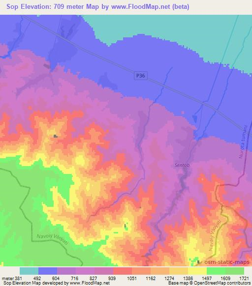 Sop,Uzbekistan Elevation Map