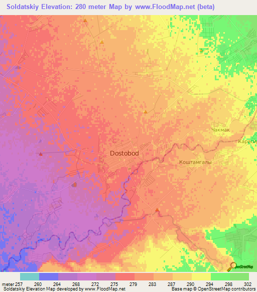 Soldatskiy,Uzbekistan Elevation Map