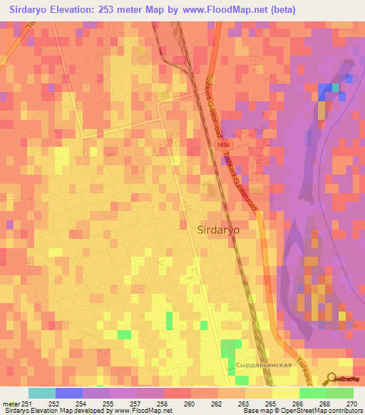 Sirdaryo,Uzbekistan Elevation Map