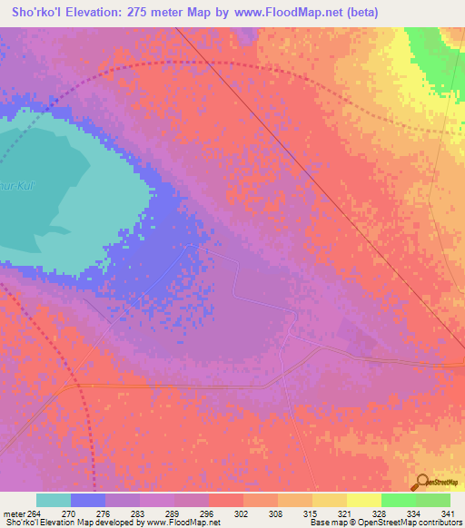 Sho'rko'l,Uzbekistan Elevation Map