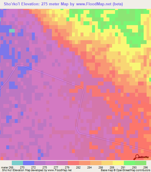 Sho'rko'l,Uzbekistan Elevation Map