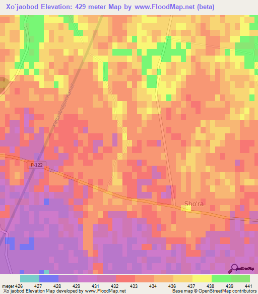 Xo`jaobod,Uzbekistan Elevation Map