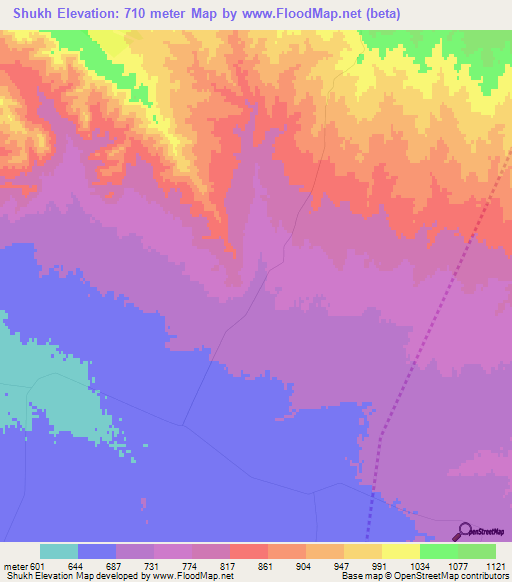 Shukh,Uzbekistan Elevation Map