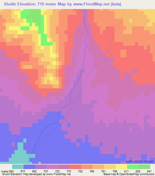 Shukh,Uzbekistan Elevation Map