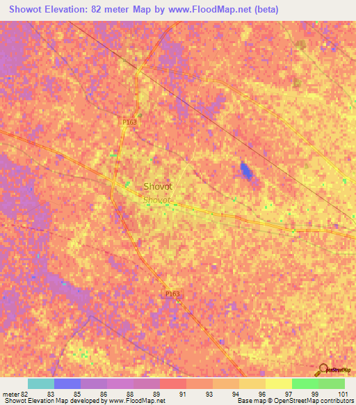 Showot,Uzbekistan Elevation Map