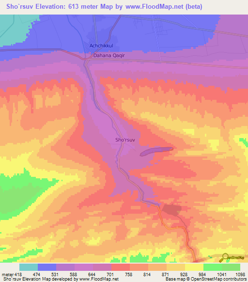 Sho`rsuv,Uzbekistan Elevation Map