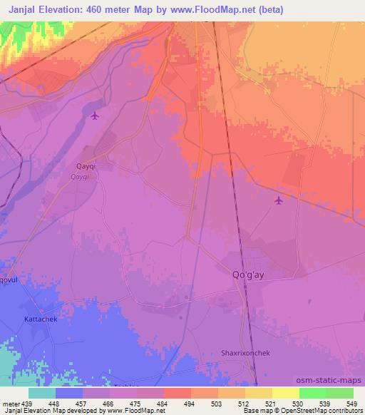 Janjal,Uzbekistan Elevation Map