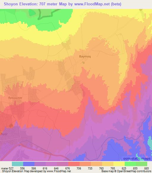 Shoyon,Uzbekistan Elevation Map