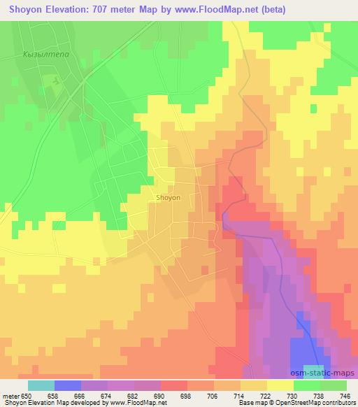 Shoyon,Uzbekistan Elevation Map