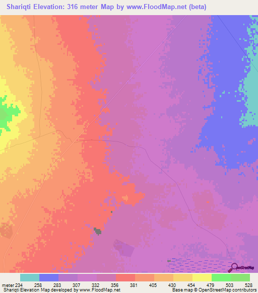 Shariqti,Uzbekistan Elevation Map