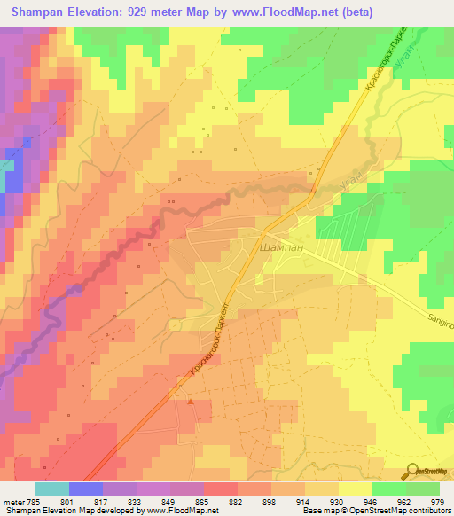 Shampan,Uzbekistan Elevation Map