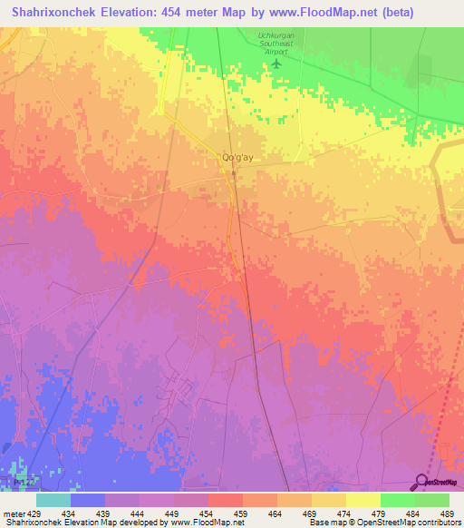 Shahrixonchek,Uzbekistan Elevation Map