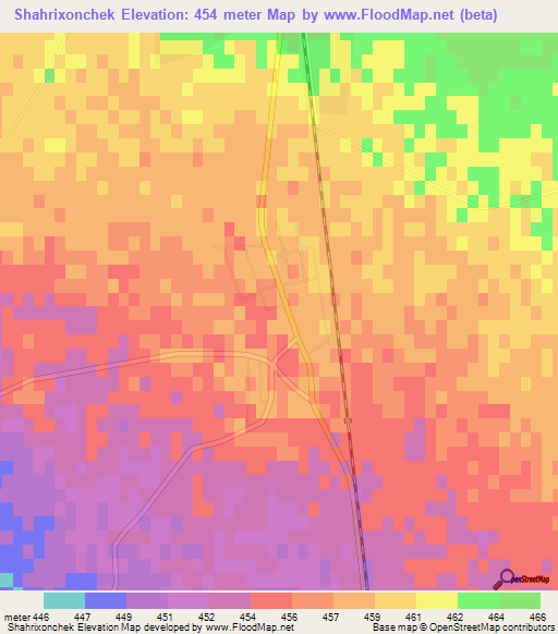 Shahrixonchek,Uzbekistan Elevation Map