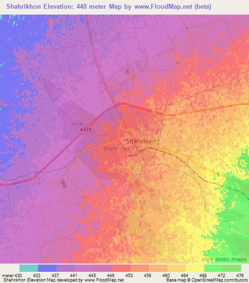 Shahrikhon,Uzbekistan Elevation Map