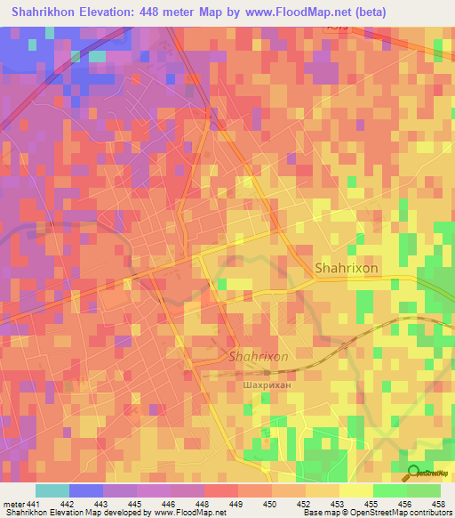 Shahrikhon,Uzbekistan Elevation Map