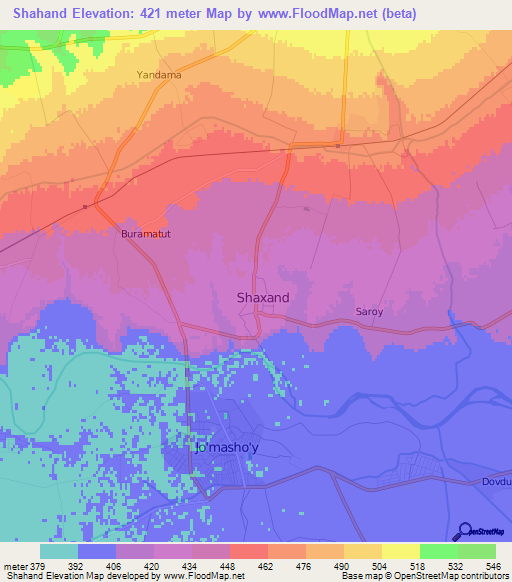 Shahand,Uzbekistan Elevation Map