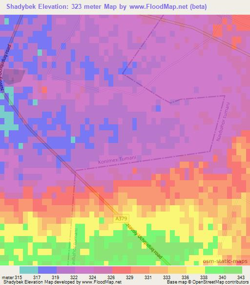 Shadybek,Uzbekistan Elevation Map